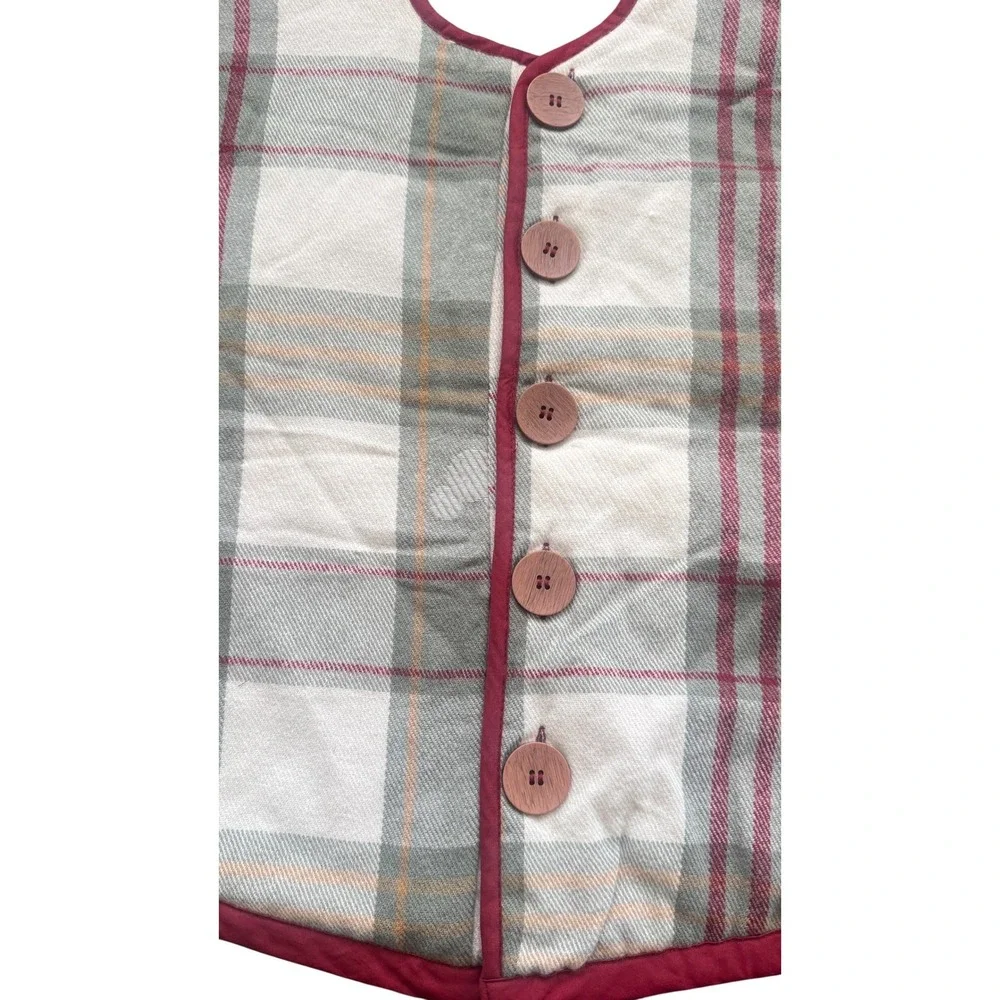 Disney Mickey Mouse Plaid Quilted Christmas Tree Skirt‎ Red Gray 52 Inch Button